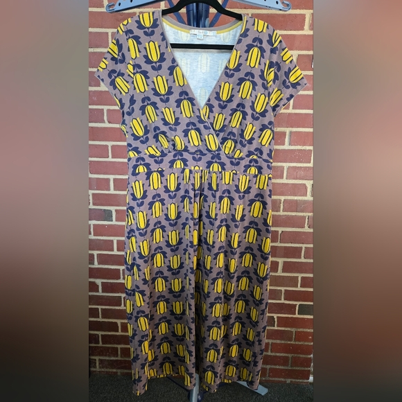 Boden Tulip Print Jersey Empire Waist Midi Dress Sz 12 L - Picture 2 of 5